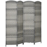 Folding Room Divider Screen 4 Panel 6' Tall Privacy Screen Freestanding Wood Partition for Home Office, Mixed Gray