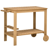 Outdoor Bar Cart, Wood Rolling Home Bar & Serving Cart ,2 Shelves, Wine Bottle Holders for Garden, Dining Room, Natural
