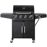 52" Barbecue Grill with Wheels 4+1 Burner Liquid Propane Gas Grill Outdoor Cabinet Style BBQ Trolley w/ Side Burner, Warming Rack