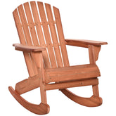 Wooden Adirondack Rocking Chair Outdoor Lounge Chair Fire Pit Seating with Slatted Wooden Design, Fanned Back, Teak