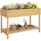 43x18x30in Raised Garden Bed with 8 Pockets and Shelf, Wooden Elevated Planter Box with Legs to Grow Herbs, Vegetables, and Flowers, Natural