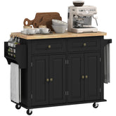 44" Mobile Kitchen Island Table, Kitchen Island Cart on Wheels with Storage Cabinets, 2 Drawers, Black