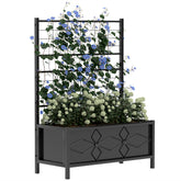 Outdoor Planter Box Galvanized Raised Garden Bed with Trellis for Climbing Vines, 35.4" x 15.7" x 47.2", Black
