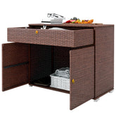 Outdoor Storage Cabinet, Waterproof PE Rattan Cabinet with Drawer for Indoor, Outdoor Swimming Pool, Mixed Brown