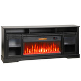 Fireplace TV Stand for TVs Up to 80 Inch, TV Console with Electric Fireplace, Open Storage and Side Cabinets, Black