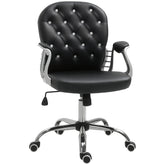 PU Leather Home Office Chair, Button Tufted Desk Chair with Padded Armrests, Adjustable Height and Swivel Wheels, Black