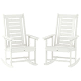 2 Pieces Outdoor Rocking Chairs, HDPE Patio Rockers with 28" High Back, Wide Armrests for Porch Backyard, White
