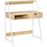 Home Office desk, Computer Desk for Small Spaces, Study Table with Drawer and Storage Shelves, Natural