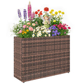 Tall Rectangular Planter with Removable Liner, Holes, PE Wicker Large Planter Box for Indoor Outdoor Plants, Brown