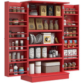 Freestanding Kitchen Pantry Cabinet, Kitchen Cabinet with 12 Door Shelves, Double Doors, 5-tier Shelving, Red