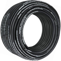 Bostome 3/8" hydraulic hose in black, 328ft long with steel wire braid for high pressure use.