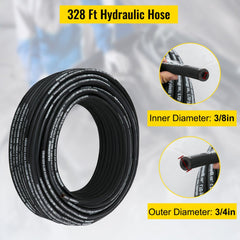 Bostome 3/8" hydraulic hose in black with steel wire braid, 328 feet long, 5000 PSI rating.