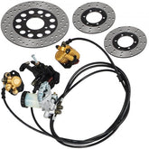 Hydraulic brake master cylinder kit with calipers, discs, and hoses for Hammerhead go-kart.