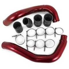 A red turbo intercooler pipe boot kit with pipes, boots, and clamps.