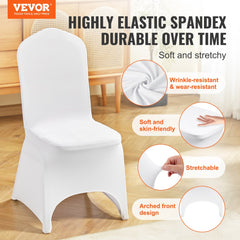 White spandex folding chair covers designed for a snug, wrinkle-resistant fit.