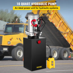 Bostome 12V DC hydraulic pump with 10-quart reservoir and remote control for lifting systems.
