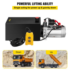 Bostome 12V DC hydraulic pump with a 10-quart reservoir and remote control for efficient lifting.