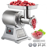Stainless steel electric meat grinder with 1100W motor and 54 mm feeder tube for easy use.