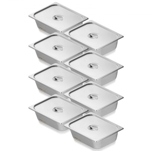Bostome 1/2 size anti-jam hotel pans in an 8-pack, 4-inch deep stainless steel construction.
