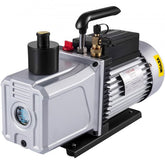 Silver Bostome 12CFM single-stage rotary vane vacuum pump with black handle and yellow accents.