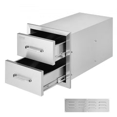 Stainless steel double drawers for outdoor kitchens with a brushed finish and smooth sliding rails.