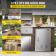 Stainless steel 14x20 inch flush mount BBQ access door with vents for outdoor kitchens.