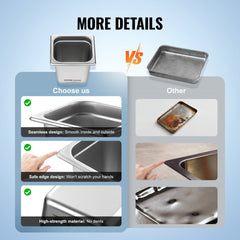 Six 6-inch deep stainless steel hotel pans with anti-jam grooves, ideal for food prep.