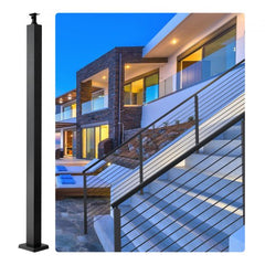 Bostome 36" black stainless steel cable railing post with a holeless design and modern aesthetic.