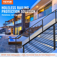 36-inch black SUS304 stainless steel cable railing post with holeless design and brackets.