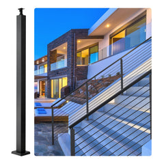 Black 36-inch SUS304 stainless steel cable railing post with a holeless design.