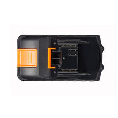 Black Bostome 20V 2.0Ah lithium-ion battery with orange accents for power tools.