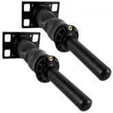 Pair of black cab shock absorbers with mounting brackets for International Prostar.