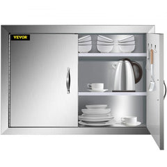 Stainless steel double BBQ access doors, 31x24 inches, with magnetic seals and hooks.