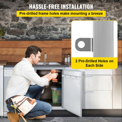 Stainless steel double BBQ access door with magnetic closure and detachable handles.