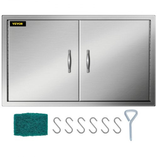 Stainless steel double BBQ access door, 39"x26", with magnetic closing and ergonomic handles.
