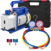 Bostome 3CFM HVAC vacuum pump kit with aluminum shell, manifold gauge, and color-coded hoses.