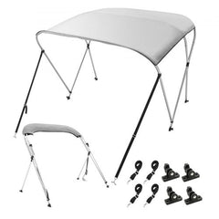 Light grey Bostome 3 bow bimini top boat cover made of 900D polyester with aluminum frame.