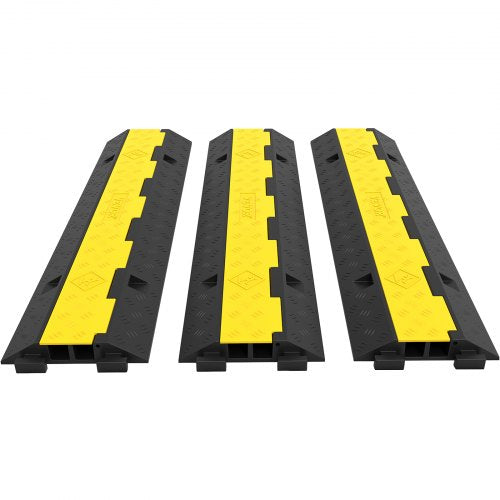 Three heavy-duty rubber cable protector ramps with dual channels and slip-proof texture.