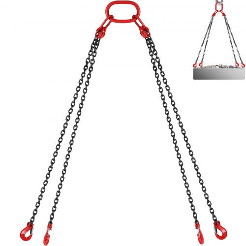 Bostome G80 4-leg chain sling made of alloy steel, 5/16" x 10', rated for 11,000 lbs.