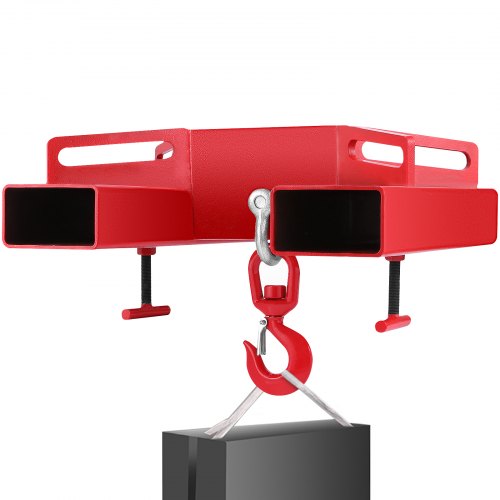 Red carbon steel forklift lifting hook with 6600lbs capacity and swivel safety latch.