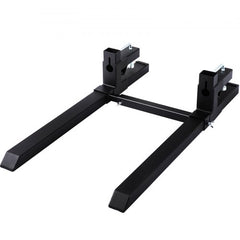 Heavy-duty steel clamp-on pallet forks measuring 42.9 inches for tractors and loaders.
