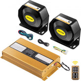 Bostome 400W 135dB car warning siren system with dual black speakers, gold amplifier, and remote control.