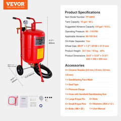 Bostome 10 gallon portable sandblaster with ceramic nozzle and rubber wheels for mobility.
