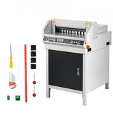 Bostome 450VS+ Electric Paper Cutter with an 18" width and sharp steel blade for precise cuts.