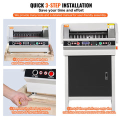 Bostome 450VS+ Electric Paper Cutter with LCD display, sharp blade, and safety features.