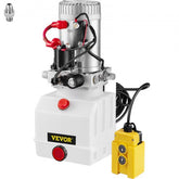 Bostome 4 quart hydraulic pump with translucent reservoir and handheld remote for dump trailers.