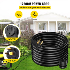 Black 50ft 30A welding extension cord with NEMA 6-50 plugs and weatherproof design.