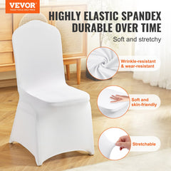 White spandex folding chair covers designed for a universal fit, suitable for various chair styles.