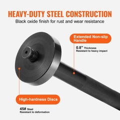 Heavy-duty steel bushing press kit with 52 pieces, black oxide finish, non-slip handle, and high-hardness discs.