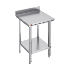 Stainless steel kitchen prep work table with adjustable shelf and 700 lbs load capacity.